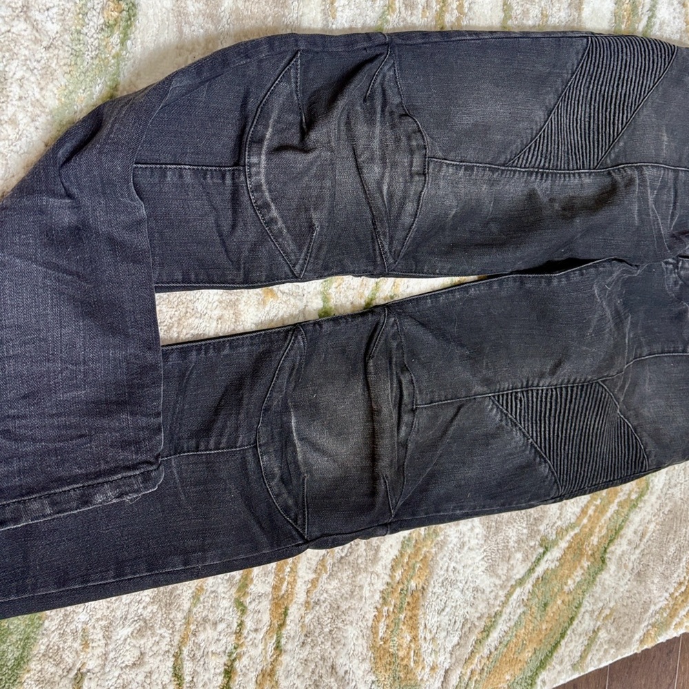 Pierre Balmain Authentic Ribbed Biker Jeans Black Distressed Denim s30 NEW